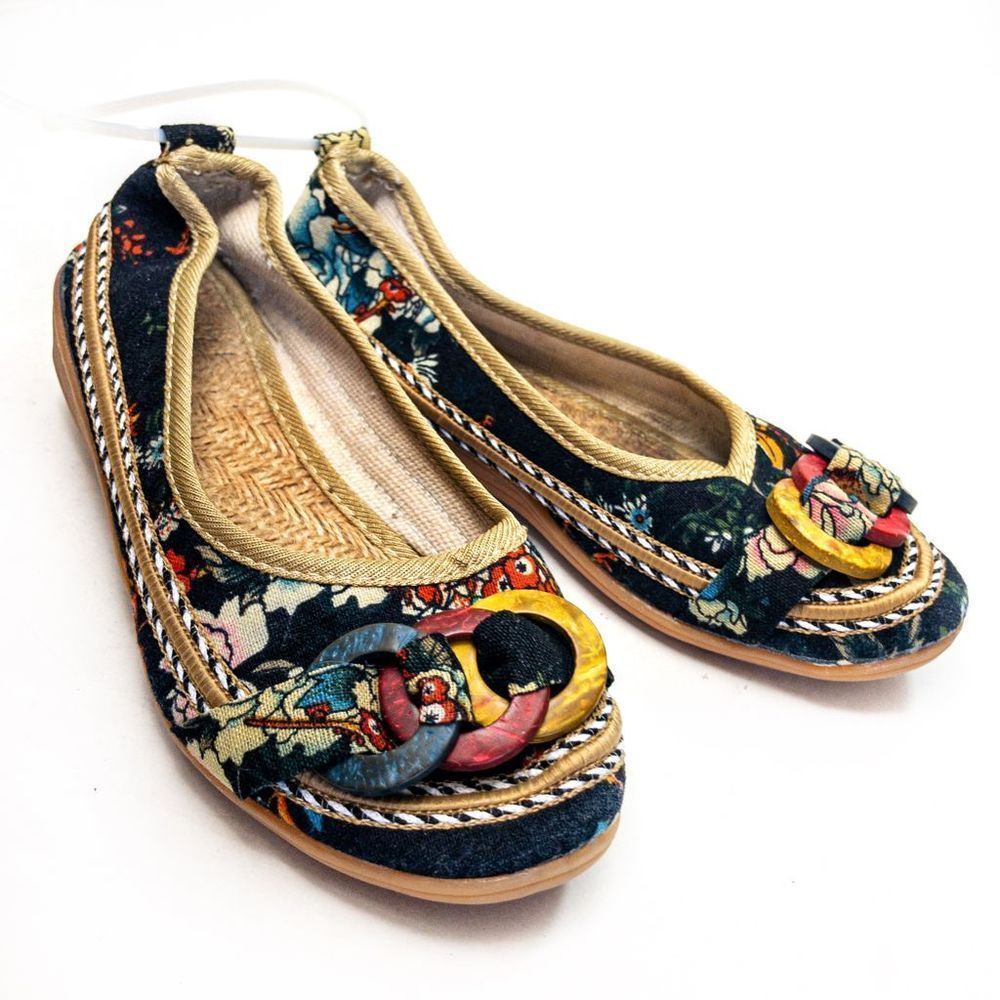 Emery Rose Floral Fabric Flats Sz 4
